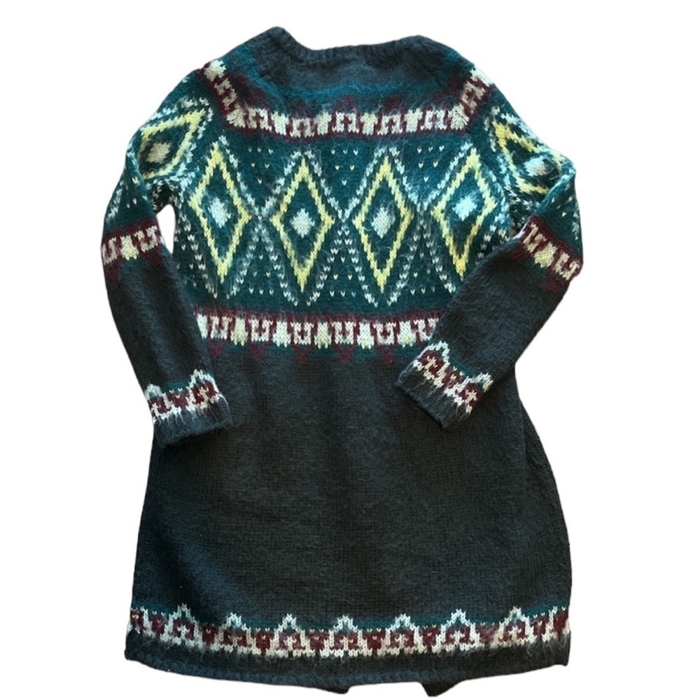 FREE PEOPLE Fair Isle Boho Wool Blend Long Cardigan Sweater Size XS - Picture 4 of 5